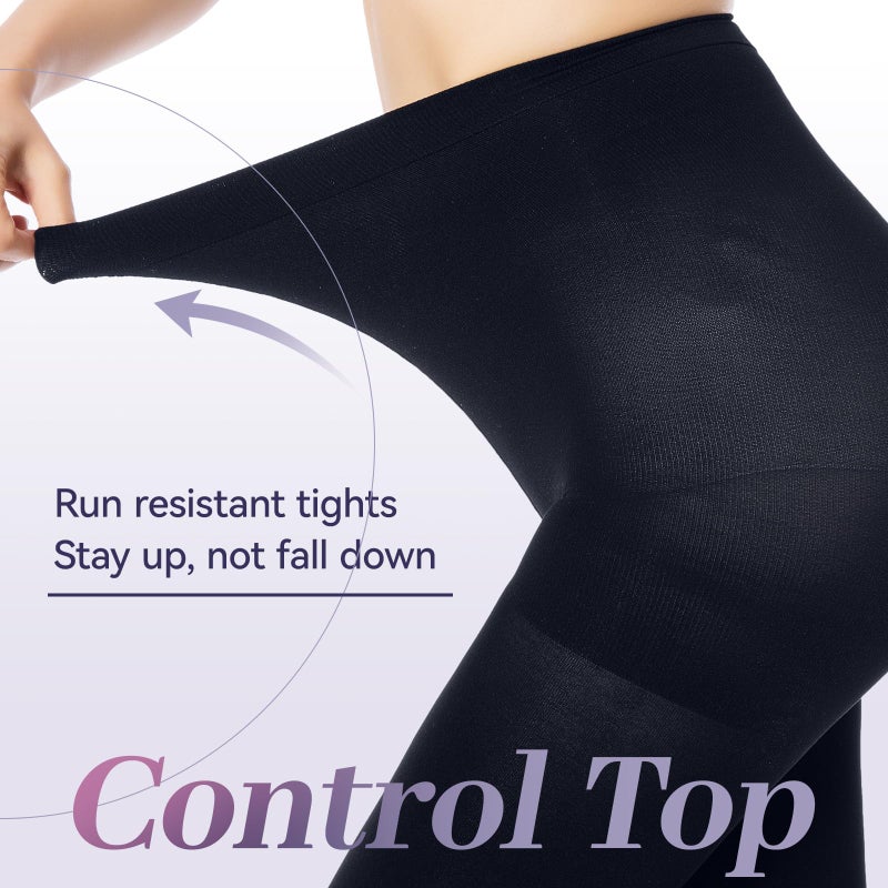 MANZI 2 Pairs Run Resistant Control Top Panty Hose Opaque Tights, X-large, Navy blue - Image 4